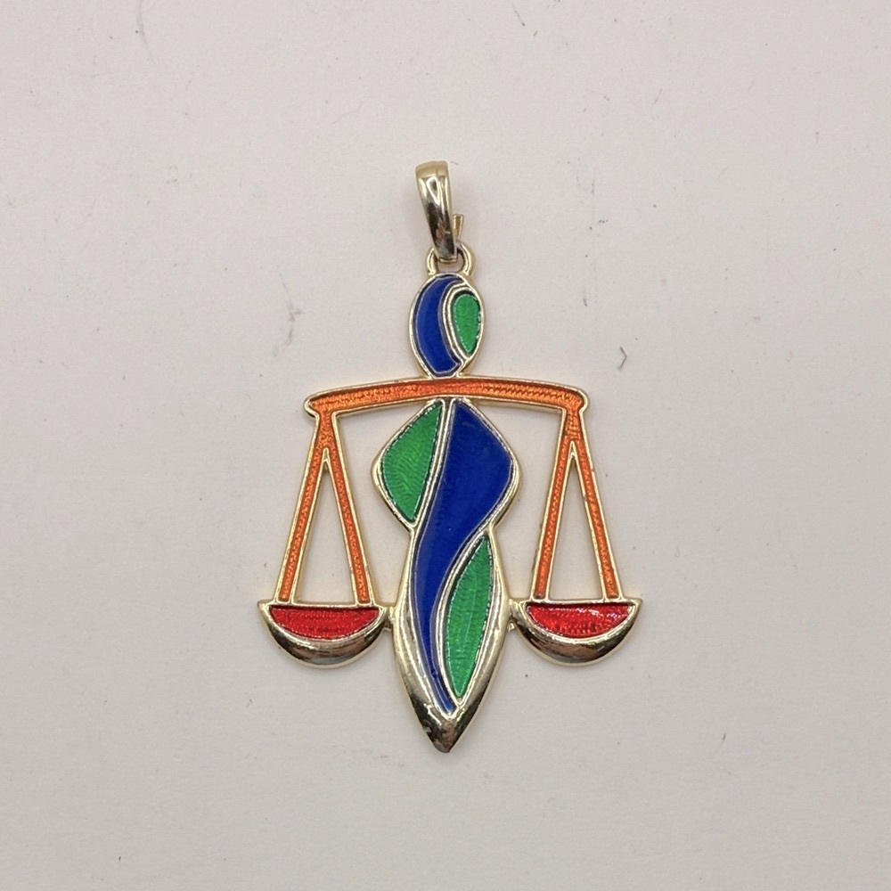 Capri Libra Pendant Enamel Scales Astrology Gold Tone Jewelry Collectible